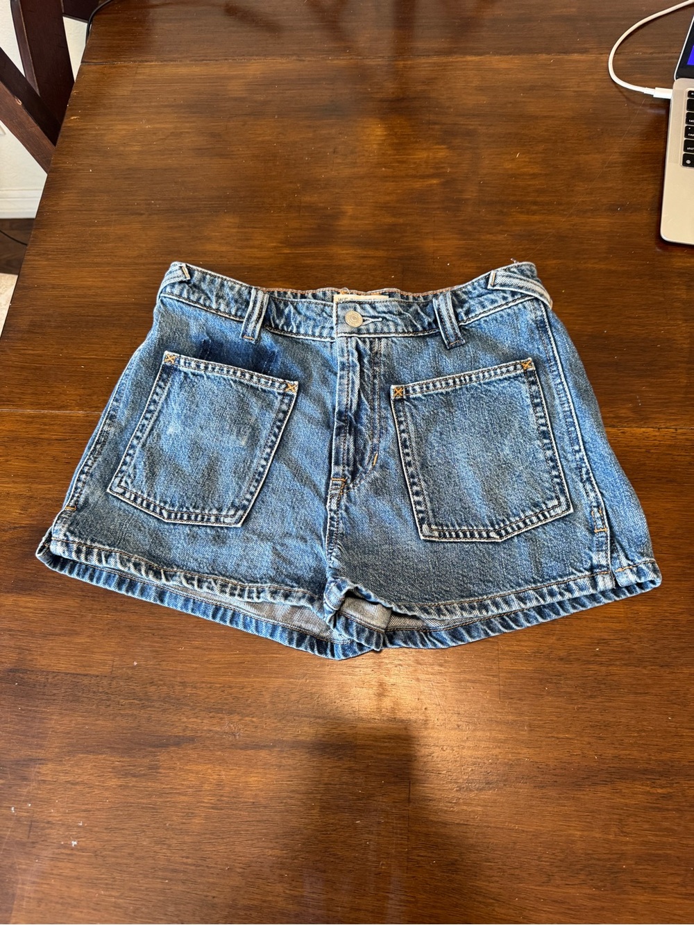 Free People We The Free Bettie Sailor Shorts Med Wash Denim Size 27 Retail $68 - Picture 5 of 15